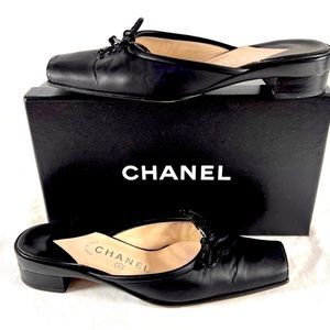 Chanel Mules square Toes show wear such scuffling corners, light scratches